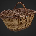Handwoven Wicker Basket With Lid And Brown Beige Handle Design