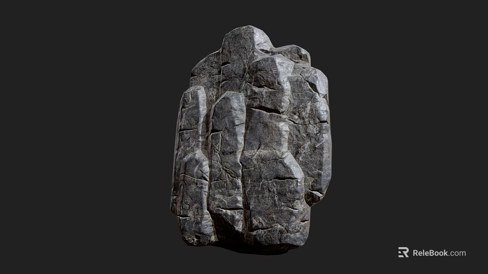 Natural Gray Decorative Stone Block Featuring Rough Texture And Cracked Surface 3d model 