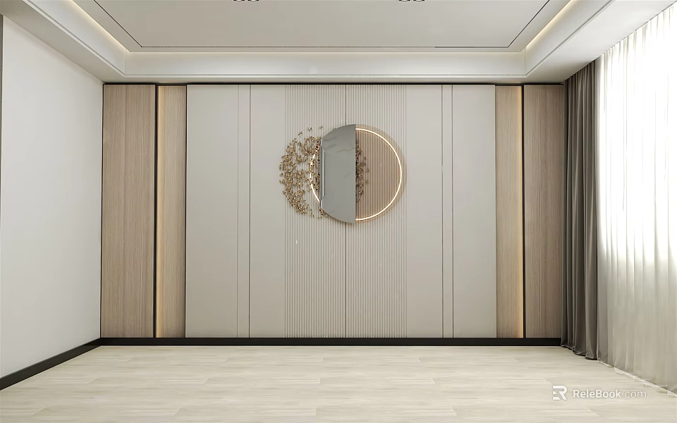 Modern Minimalist Sofa Background Wall With Circular Art Decor And Panels 3d model