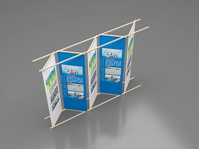 Folding Exhibition Display Board With Blue Panels And Informational Graphics 3d model