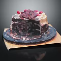 Chocolate Cake With Cherry Topping Sliced Piece Cream Layers On Black Plate Wooden Base
