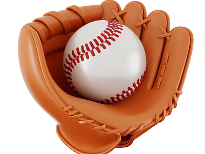 Professional Brown Leather Baseball Glove Holding White Red Stitched Baseball Sports Equipment 3d model