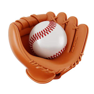 Professional Brown Leather Baseball Glove Holding White Red Stitched Baseball Sports Equipment 3d model