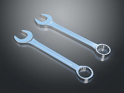 Set of Two Silver Metal Open End and Box End Wrenches for Home Use 3d model
