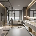 Modern Bathroom Interior Design With Glass Shower Enclosure Freestanding Bathtub Double Vanity And Marble Countertops