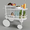 Commercial Serving Cart White Three Tier Mobile With Fruits Bottled Drinks And Decorative Items