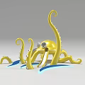 Octopus Shaped Yellow Playground Equipment With Curved Tentacles Blue Waves Round Windows For Kids Fun