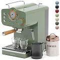 Stylish Green Coffee Machine With Wooden Handle Glass Cups Coffee Canister And Color Options