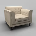 Modern Beige Fabric Single Sofa Featuring Button Tufted Back Square Arms And Dark Legs 3d model