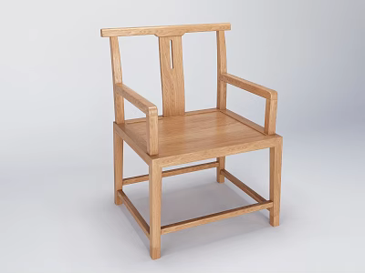 Traditional Wooden Oak Armchair With Simple Design And Classic Structure 3d model