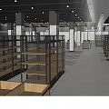 Modern Supermarket Department Store Interior With Wooden Shelves And Ceiling Lighting