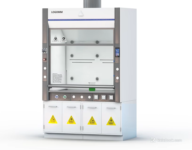Laboratory Fume Hood Featuring Glass Door Control Panel And Warning Sign Cabinets 3d model 