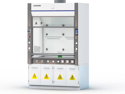 Laboratory Fume Hood Featuring Glass Door Control Panel And Warning Sign Cabinets 3d model