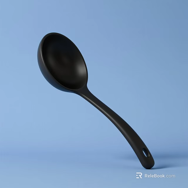 Black Cooking Spoon with Ergonomic Handle on Blue Background for Kitchen Use 3d model