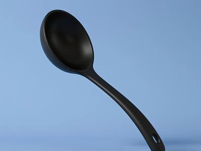 Black Cooking Spoon with Ergonomic Handle on Blue Background for Kitchen Use 3d model