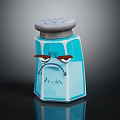 Blue Salt Shaker With Angry Face Expression Unique Design Gray Lid And Perforated Top