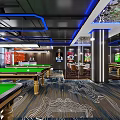 Modern Billiard Room Interior Design With Pool Table Seating And Decorative Posters 3d model