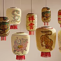 Traditional Chinese Lanterns Featuring Dragon Tiger Monkey Patterns And Red Tassels Hanging 3d model