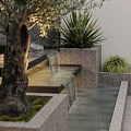 Modern Rooftop Garden With Plants Water Feature And Lounge Chair