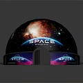 Cartoon Space Scene Featuring Dome Structure With Starry Sky And Bright SPACE Text 3d model