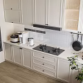 Modern Kitchen Interior With White Cabinets Light Countertop Sink Hanging Cookware And Plant