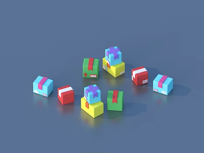 Colorful Gift Boxes In Various Colors With Ribbons And Stacked Arrangement 3d model
