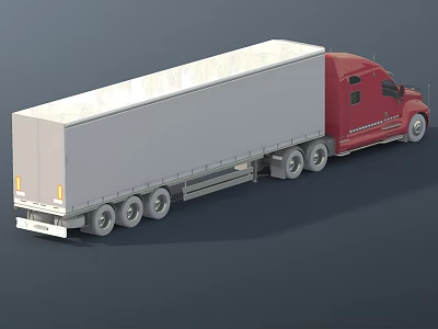 Red Semi Truck With White Enclosed Trailer And Heavy Duty Transport Design 3d model