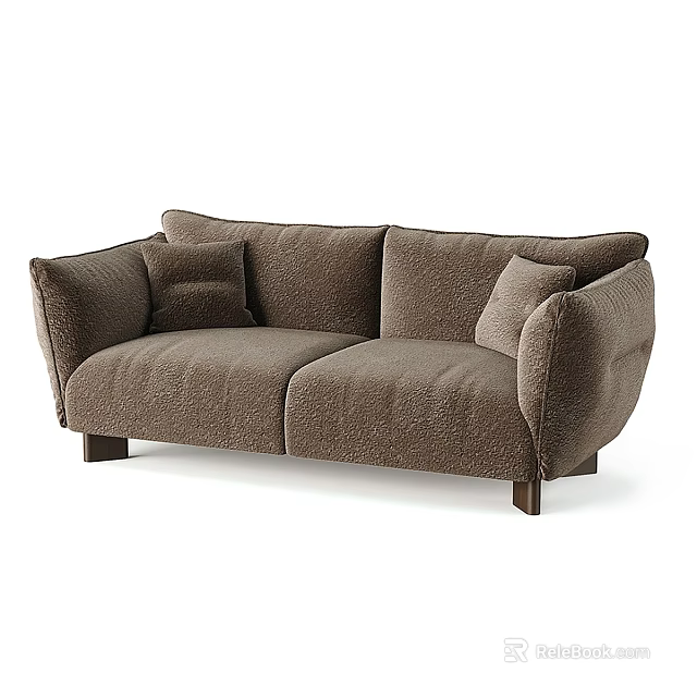 Brown Two Seater Sofa With Plush Fabric Cushions And Modern Armrests 3d model 
