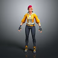 3D Game Character With Pink Hair Yellow Hoodie Dark Pants Yellow Boots And Gloves