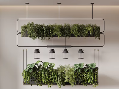 Stylish Indoor Hanging Basket Plants With Multiple Layers Metal Frame Green Foliage 3d model
