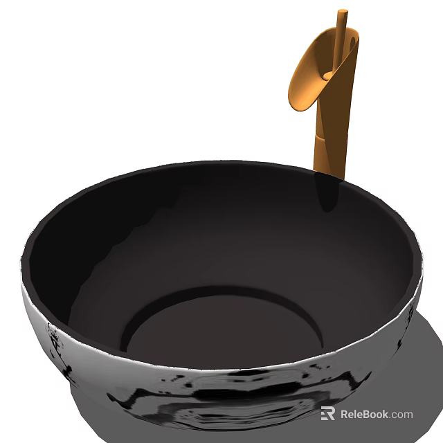Stylish Modern Washbasin With Black Basin Silver Rim And Gold Faucet Design 3d model 