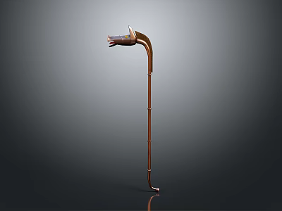 Vintage Copper Cane With Hand Shaped Top Decoration And Classic Ornamental Design 3d model