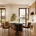 Middle Ancient Open Kitchen Dining Table and Chair Combination Cabinet 3d model