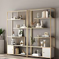 Modern Multi Layer Gold Frame Shelving Unit With Books Vases Plants And Decorations