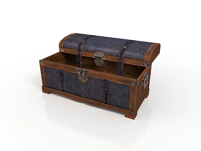 Vintage Wooden Storage Trunk With Leather Straps And Metal Clasps 3d model