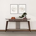 Elegant Modern Entryway Console Table With Decorative Boxes And Small Bonsai Plant 3d model