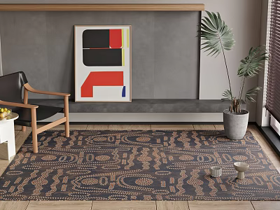 Square Rug In Living Room With Armchair Artwork And Plant 3d model