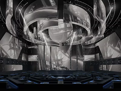 Luxurious Modern Hotel Lobby With Grand Circular Chandelier And Ambient Lighting 3d model