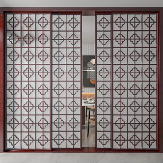 New Chinese style sliding door mahogany sliding door 3d model