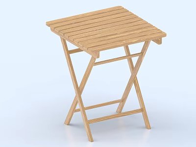 Light Wooden Folding Table With Striped Top And Crossed Leg Design 3d model