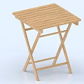 Light Wooden Folding Table With Striped Top And Crossed Leg Design