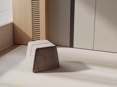 Modern White Side Table With Simple Design In Corner Featuring Wooden Vertical Stripes And Blinds 3d model