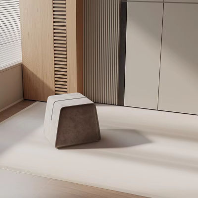 Modern White Side Table With Simple Design In Corner Featuring Wooden Vertical Stripes And Blinds 3d model