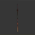Decorative Sword With Red Hilt And Flame Patterned Blade On Gray Background