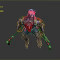 Dark Armored Monster Game Movie Character With Glowing Pink Weapons Sharp Fangs And Crouching Stance