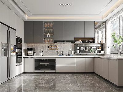 Modern Open Concept Kitchen Interior With Island Counter And Stainless Steel Appliances 3d model