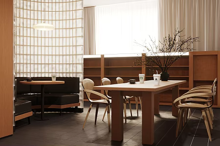 Log Style Cafe Milk Tea Shop Western Restaurant Tea Room Restaurant Table and Chair Combination Floral Vase Potted Plant Green Plant Card Seat Area Dining Area Card Seat Sofa 3d model