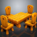 Natural Wooden Dining Table And Four Chairs With Simple Design And Round Back Holes
