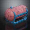 Red Cylindrical Industrial Storage Tank With Blue Support Frame And Base Structure 3d model