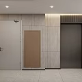 Modern Elevator Lobby With Stone Walls And Gold Accents 3d model